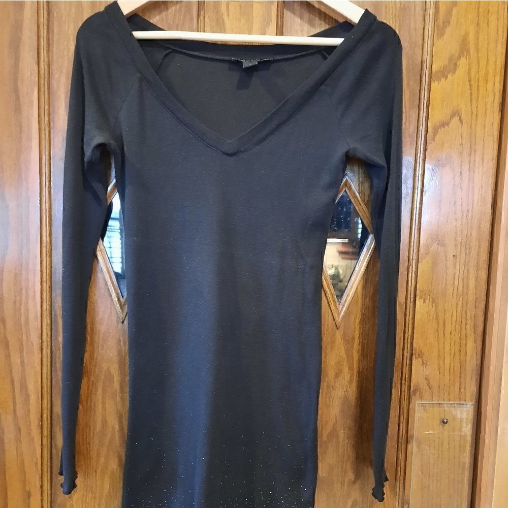 Express Sparkle Tunic V Neck Fitted Black